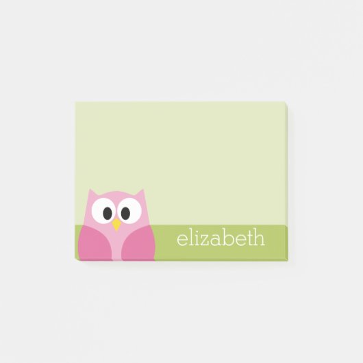 Kute Cartoon Owl - Roze en kalkgroen Post-it® Notes (Voorkant)