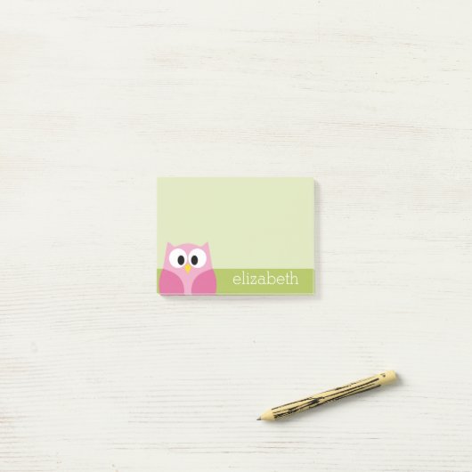 Kute Cartoon Owl - Roze en kalkgroen Post-it® Notes (Op bureau)