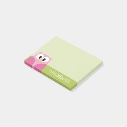 Kute Cartoon Owl - Roze en kalkgroen Post-it® Notes (Schuin)