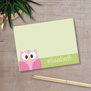 Kute Cartoon Owl - Roze en kalkgroen Post-it® Notes