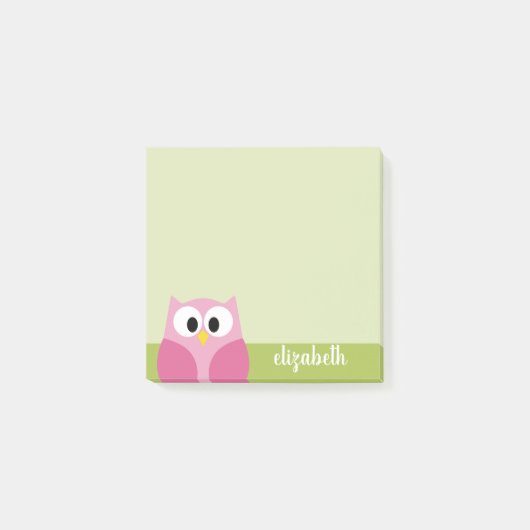 Kute Cartoon Owl - Roze en kalkgroen Post-it® Notes (Voorkant)
