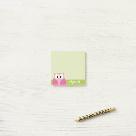 Kute Cartoon Owl - Roze en kalkgroen Post-it® Notes (Op bureau)