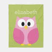 Kute Cartoon Owl - Roze en Leeggroene naam Fleece Deken (Voorkant)