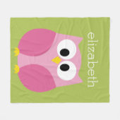 Kute Cartoon Owl - Roze en Leeggroene naam Fleece Deken (Voorkant (Horizontaal))