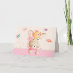 Kute Cartoon Paasbunny & Chick Eggs Feestdagen Kaart