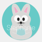 Kute Cartoon paashaas met aangepaste naam Ronde Sticker (Voorkant)