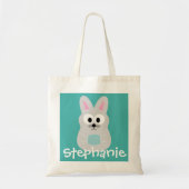 Kute Cartoon paashaas met aangepaste naam Tote Bag (Voorkant)