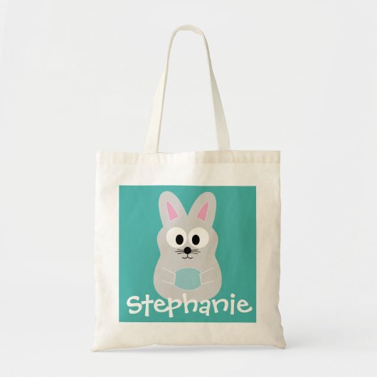 Kute Cartoon paashaas met aangepaste naam Tote Bag (Voorkant)
