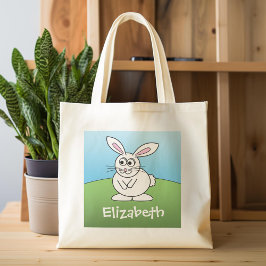 Kute Cartoon paashaas met aangepaste naam Tote Bag