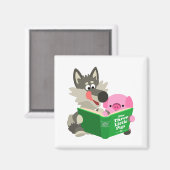 Kute Cartoon pig en Wolf die een boekmagneet lezen Magneet (Voorkant / Achterkant)