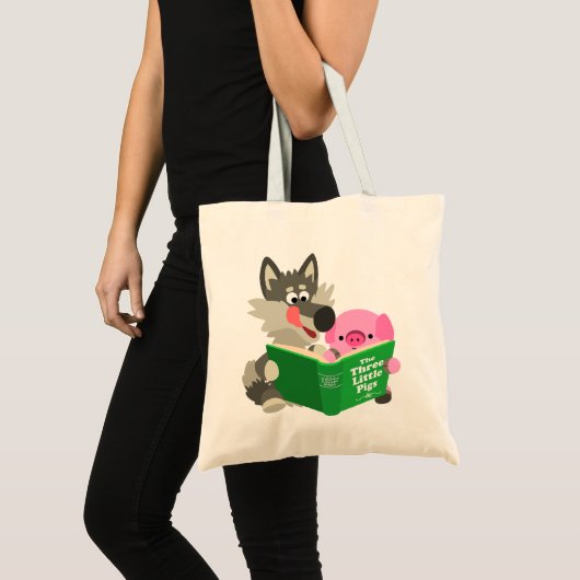 Kute Cartoon pig en Wolf die een Canvas tas van he (Voorkant (product))