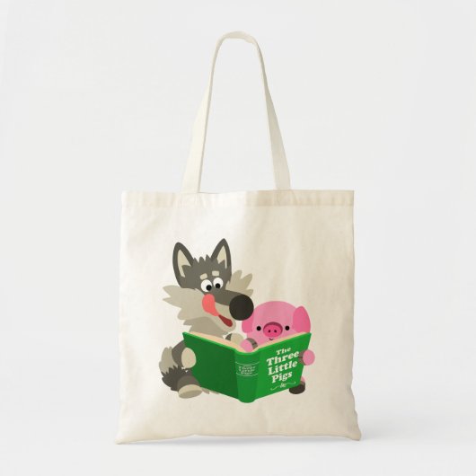 Kute Cartoon pig en Wolf die een Canvas tas van he (Voorkant)