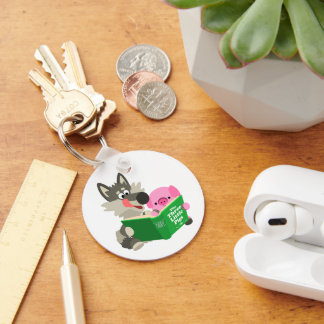 Kute Cartoon pig en Wolf die een Sleutelhanger van