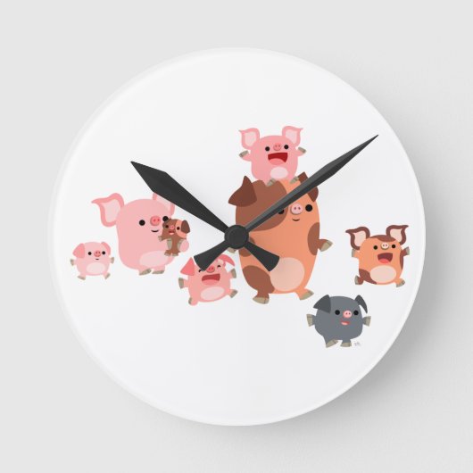 Kute Cartoon Pig Family Wall Clock Ronde Klok (Voorkant)