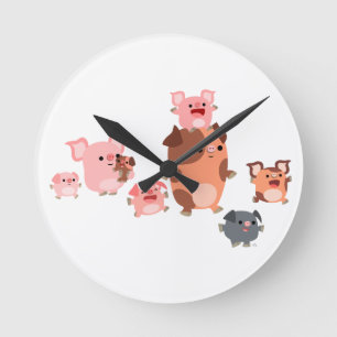 Kute Cartoon Pig Family Wall Clock Ronde Klok