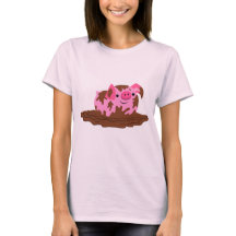 Kute Cartoon Pig in The Mud Women's T-Shirt