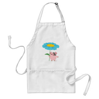 Kute Cartoon pig met geschept (blauw) geschenk Standaard Schort