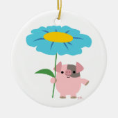 Kute Cartoon pig met Gift (blauw) decoratie (Voorkant)