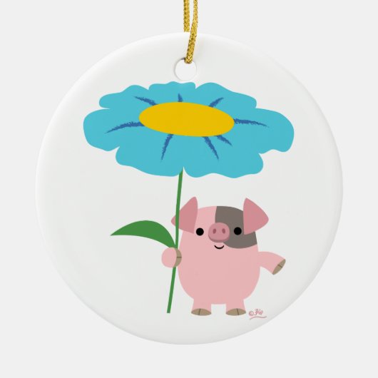 Kute Cartoon pig met Gift (blauw) decoratie (Voorkant)