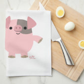Kute Cartoon pig met Gift (blauw) keukenhanddoek (Quarter Fold)