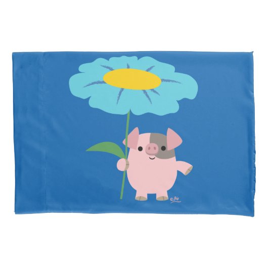 Kute Cartoon pig met Gift (blauw) Kussensloop (Voorkant)