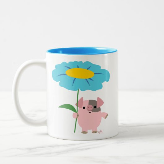 Kute Cartoon pig met Gift (blauw) Mok (Links)