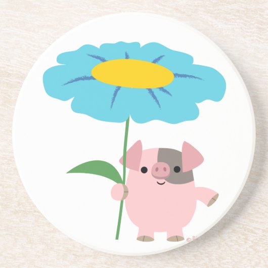 Kute Cartoon pig met Gift (blauw) Onderzetter (Voorkant)