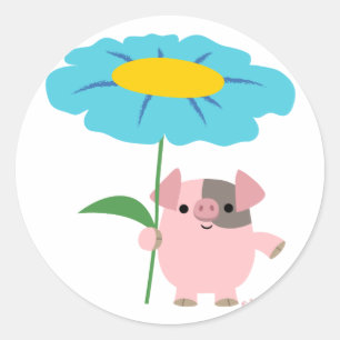 Kute Cartoon pig met Gift (blauw) sticker