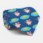 Kute Cartoon pig met Gift (blauw) Stropdas (Opgerold)