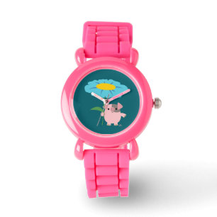 Kute Cartoon pig met Gift (Blue) Watch Horloge