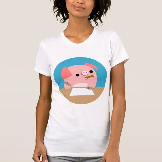 Kute Cartoon Pig "Writer's Block" Vrouwen T-Shirt (Voorkant)