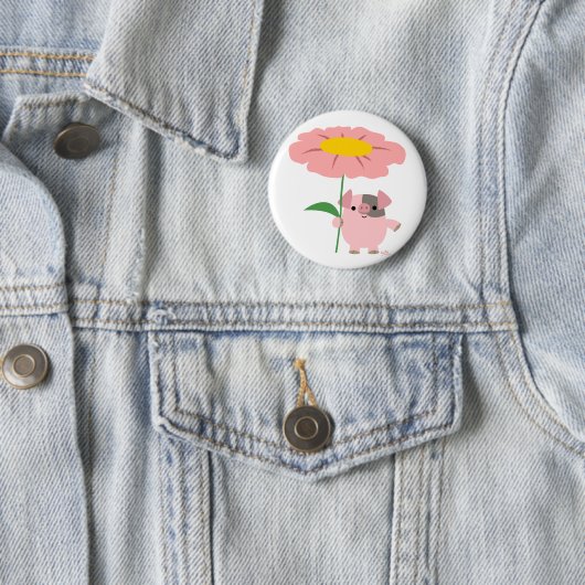 Kute Cartoon piglet met Gift (roze) Button badge (In situ)