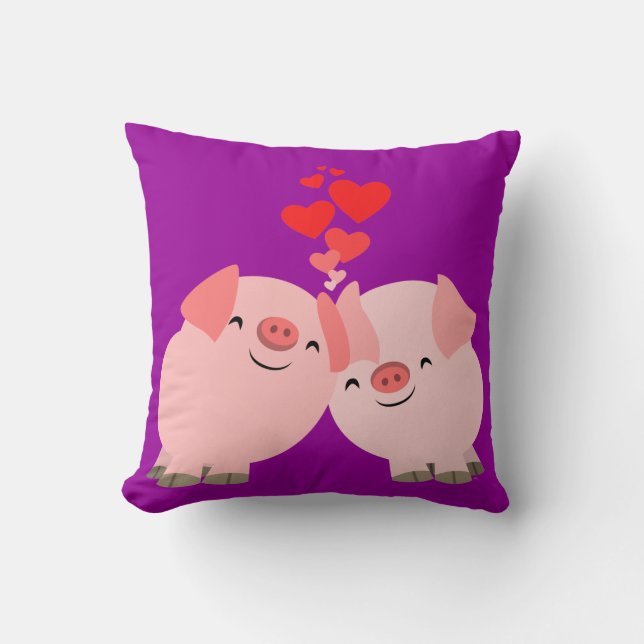 Kute Cartoon Pigs in Love Pillow Kussen (Voorkant)