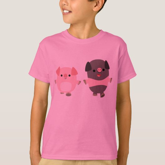 Kute Cartoon pigs op een loopkind T-shirt (Voorkant)