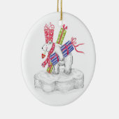 Kute Cartoon Polar Beer met kerstcadeautjes Keramisch Ornament (Rechts)