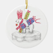 Kute Cartoon Polar Beer met kerstcadeautjes Keramisch Ornament (Voorkant)