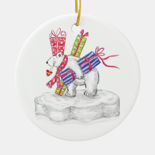 Kute Cartoon Polar Beer met kerstcadeautjes Keramisch Ornament (Voorkant)