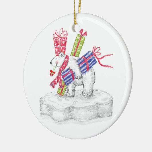 Kute Cartoon Polar Beer met kerstcadeautjes Keramisch Ornament (Links)