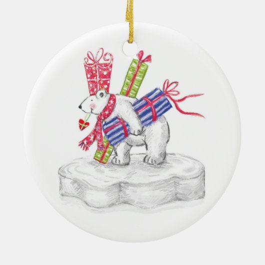 Kute Cartoon Polar Beer met kerstcadeautjes Keramisch Ornament (Achterkant)
