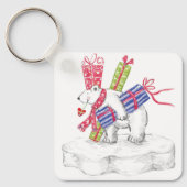 Kute Cartoon Polar Beer met kerstcadeautjes Sleutelhanger (Voorkant)
