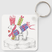 Kute Cartoon Polar Beer met kerstcadeautjes Sleutelhanger (Achterkant)