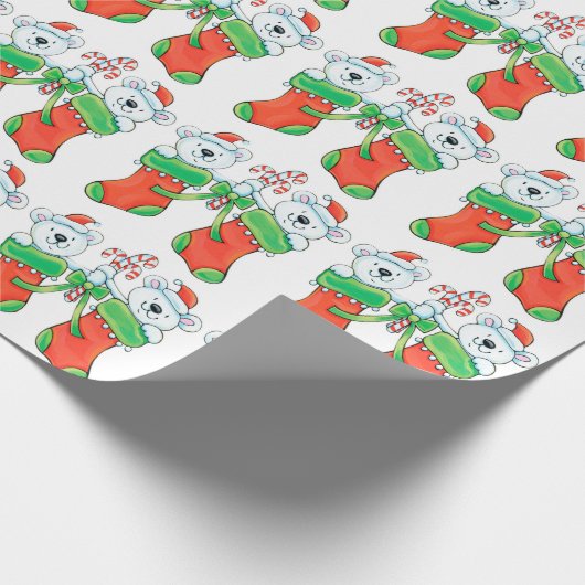 Kute Cartoon Polar Beren in kerstmis Cadeaupapier (Hoek)