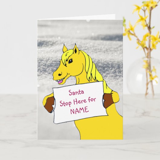 Kute Cartoon Pony met kerstmis Kaart (Gele Bloem)