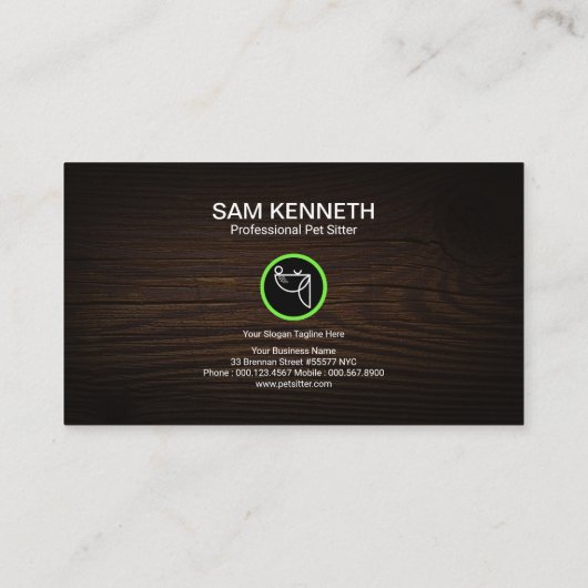 Kute Cartoon Puppy Wood Grain Placard Pet Sitter Visitekaartje (Achterkant)