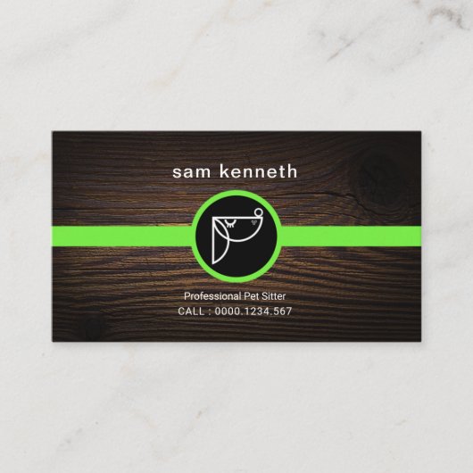 Kute Cartoon Puppy Wood Grain Placard Pet Sitter Visitekaartje (Voorkant)