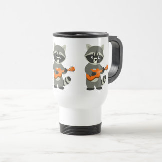 Kute Cartoon Raccoon Guitar Commuter Mok