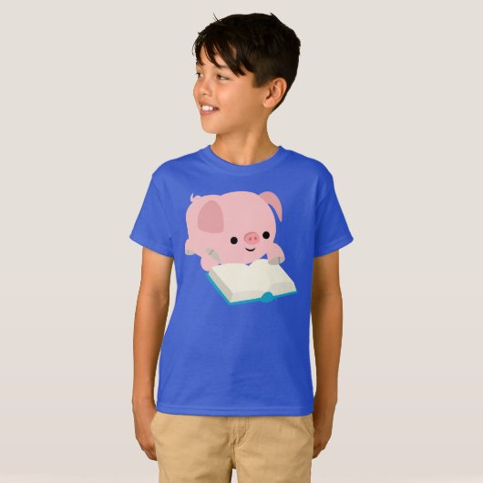 Kute Cartoon Reading Piglet Kinder T-Shirt (Voorkant volledig)