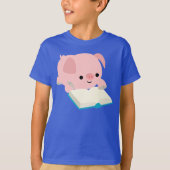 Kute Cartoon Reading Piglet Kinder T-Shirt (Voorkant)