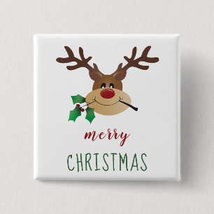 Kute Cartoon rendiertje met mistletoe Vierkante Button 5,1 Cm