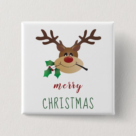 Kute Cartoon rendiertje met mistletoe Vierkante Button 5,1 Cm (Voorkant)